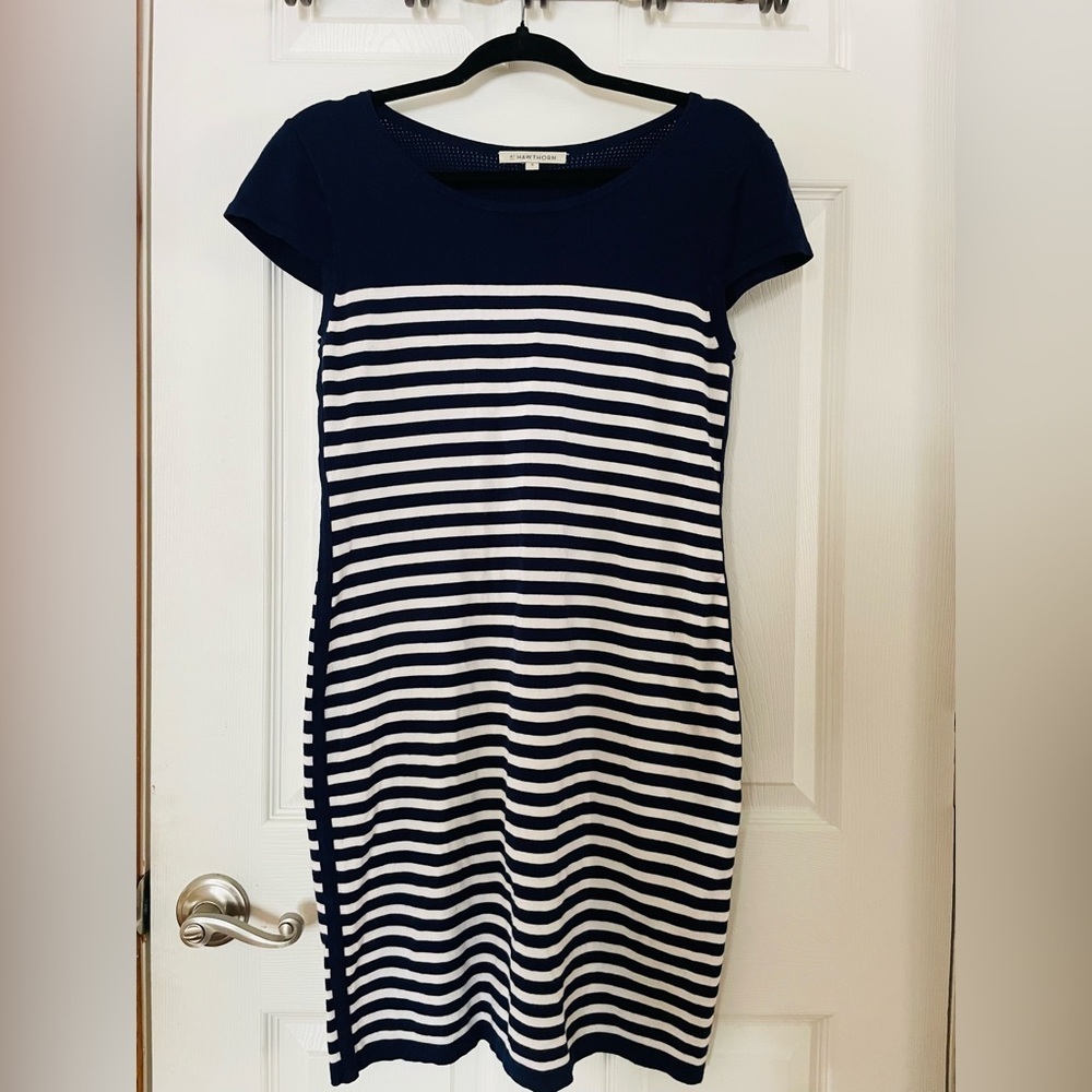 41 Hawthorn Blue & White Striped Knit Shortsleeve Dress